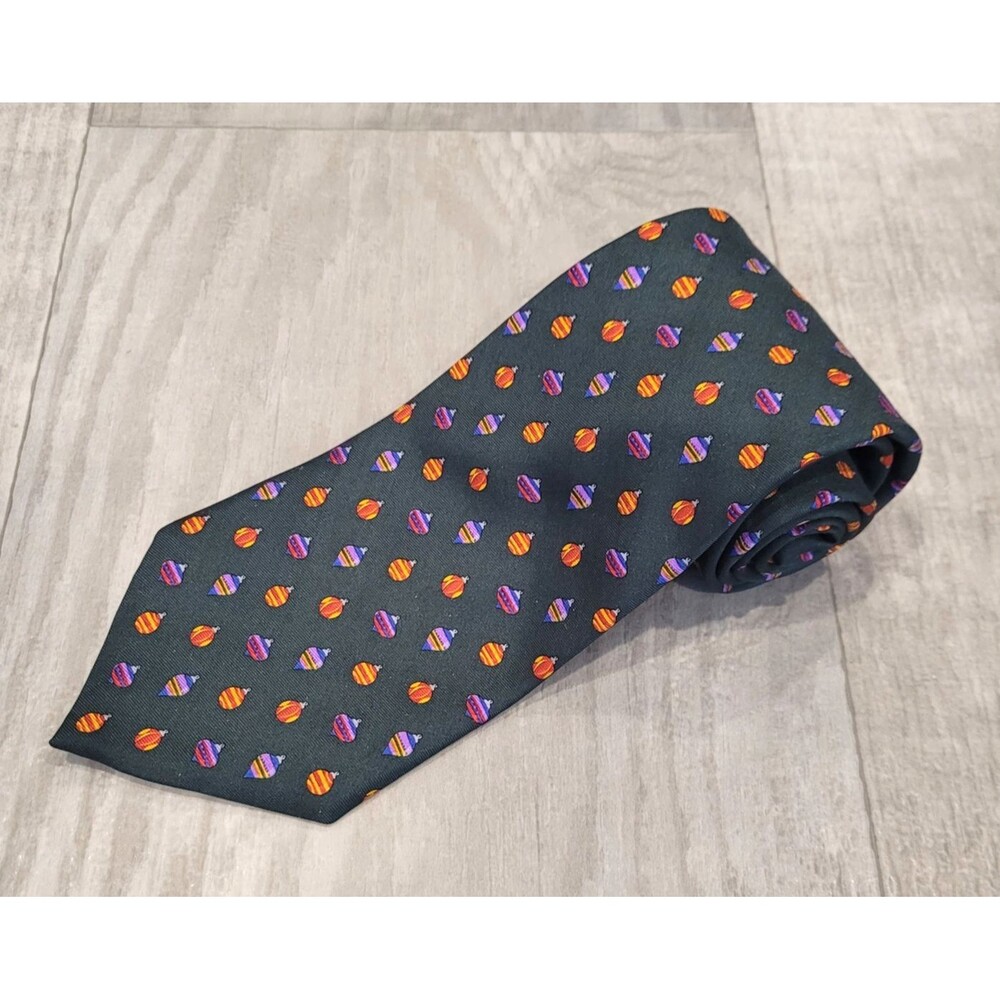 Brooks Brothers Makers Green Holiday Silk Tie Christmas Festive Ornaments Italy